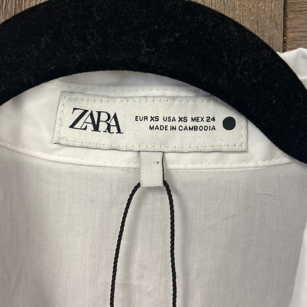 Zara Cotton Button Up Wide Short Sleeve Blouse Work Shirt Size XS - Picture 4 of 5